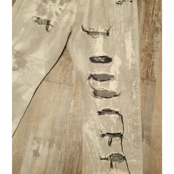 Levis Mens 501 Straight Leg Jeans 42x30 Gray Black Button Fly Distressed - Picture 3 of 7